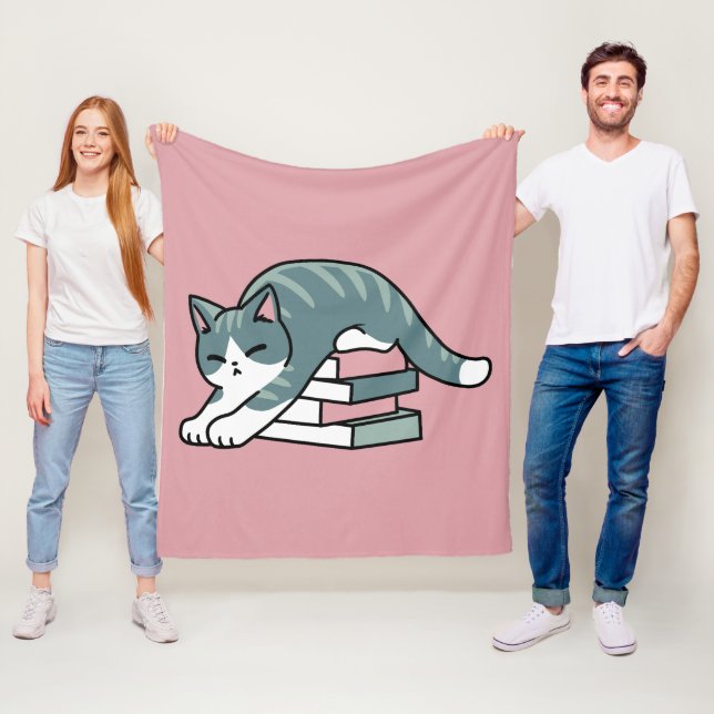 Curled Up with a Book and a Cat - Cosy Cat Reading Fleece Blanket (In Situ)