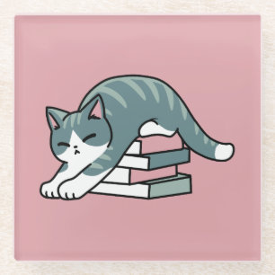 Curled Up with a Book and a Cat - Cosy Cat Reading Glass Coaster