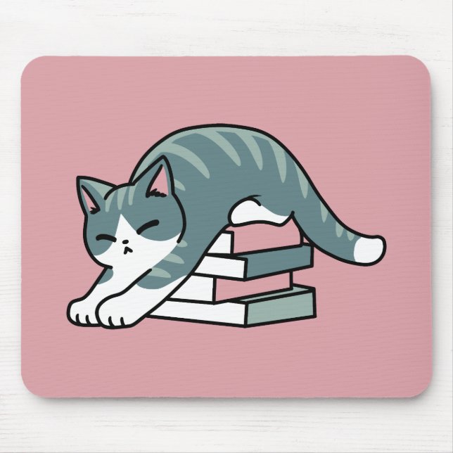 Curled Up with a Book and a Cat - Cosy Cat Reading Mouse Pad (Front)