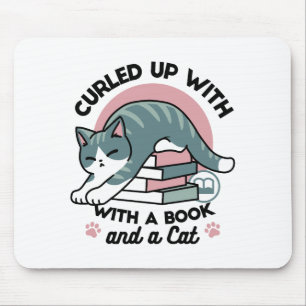 Curled Up with a Book and a Cat - Cosy Cat Reading Mouse Pad