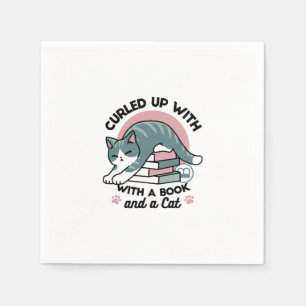 Curled Up with a Book and a Cat - Cosy Cat Reading Napkin