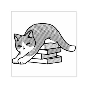 Curled Up with a Book and a Cat - Cosy Cat Reading Self-inking Stamp