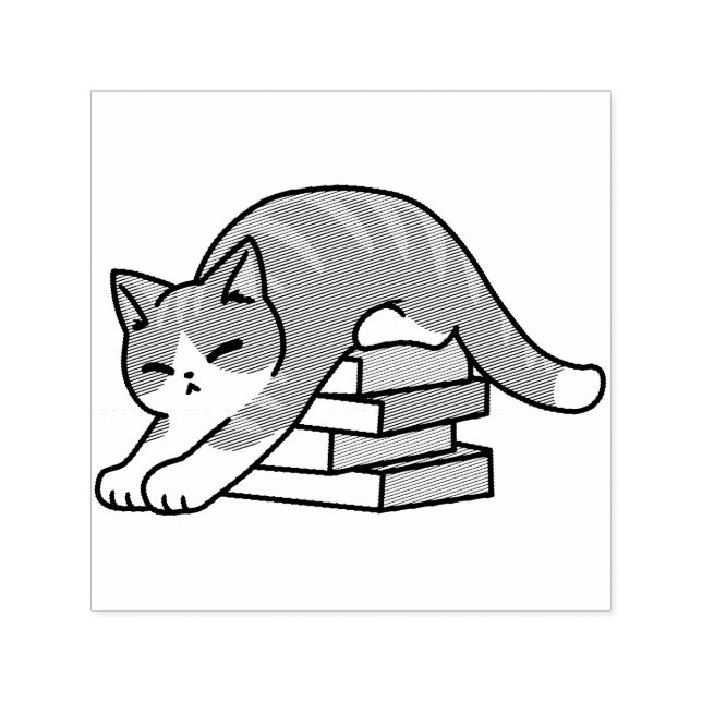 Curled Up with a Book and a Cat - Cosy Cat Reading Self-inking Stamp (Design)