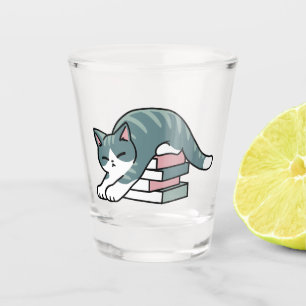 Curled Up with a Book and a Cat - Cosy Cat Reading Shot Glass