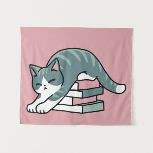 Curled Up with a Book and a Cat - Cosy Cat Reading Tapestry