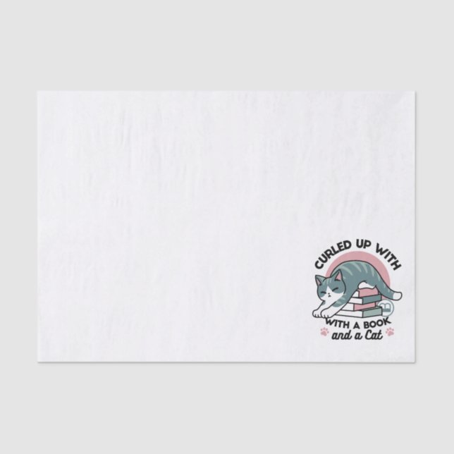 Curled Up with a Book and a Cat - Cosy Cat Reading Tissue Paper (Front)