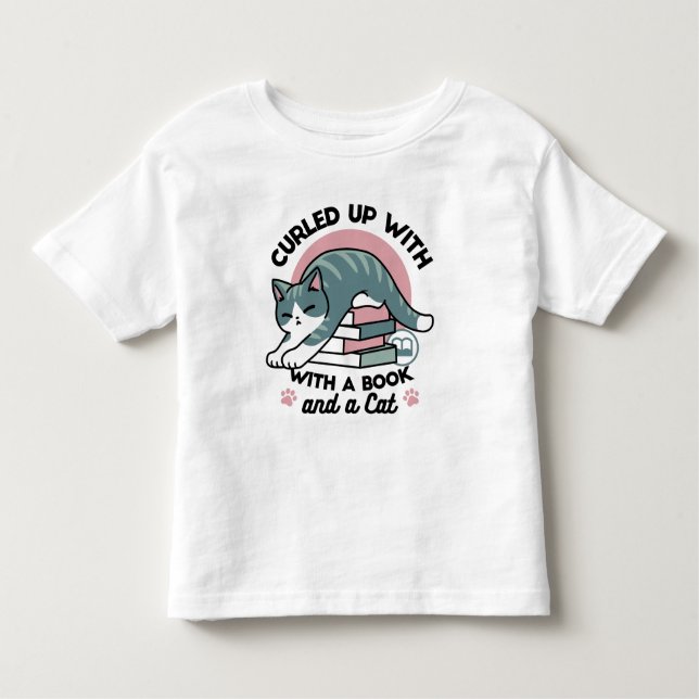 Curled Up with a Book and a Cat - Cosy Cat Reading Toddler T-Shirt (Front)