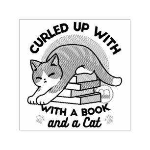 Curled Up with a Book and a Cat - Cozy Cat Reading Self-inking Stamp
