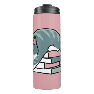 Curled Up with a Book and a Cat - Cozy Cat Reading Thermal Tumbler