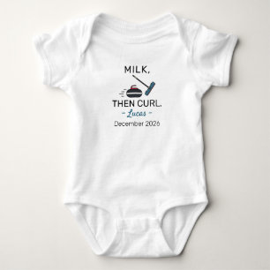 Curler Birth Announcement Milk Then Curl - Curling Baby Bodysuit