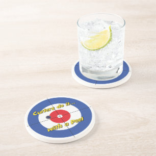 "Curlers do it... Peel" Sandstone Coaster - (Blue)