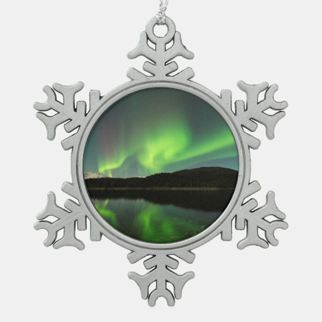 Curling Aurora Snowflake Pewter Christmas Ornament (Front)