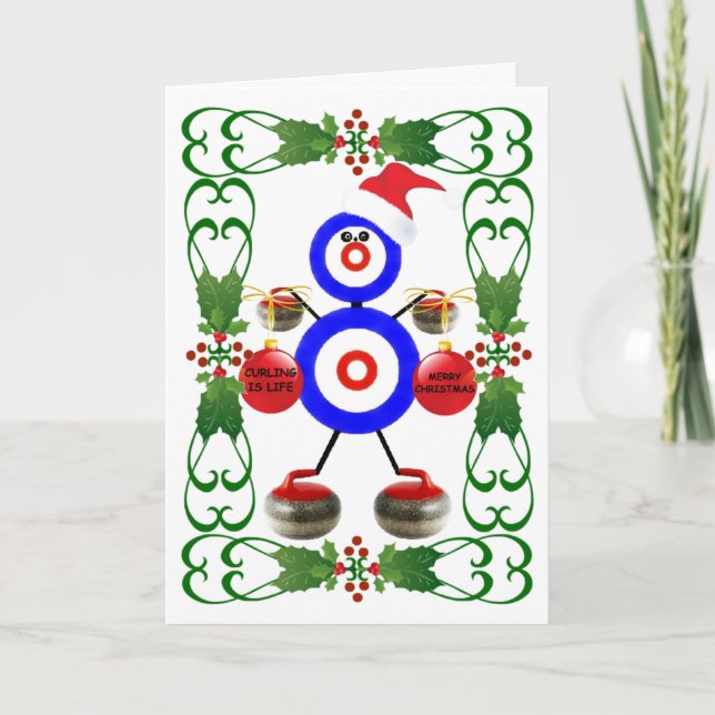 Curling Cartoon Christmas Holiday Card (Front)
