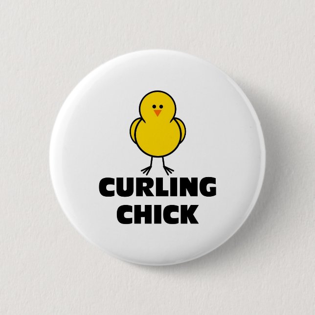 Curling Chick 6 Cm Round Badge (Front)