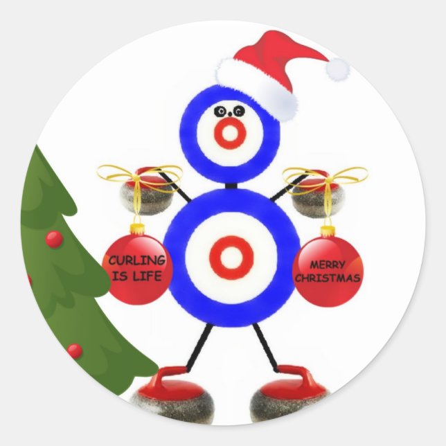 Curling Christmas Cartoon Classic Round Sticker (Front)