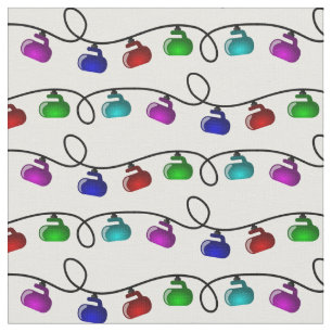 Curling Christmas Lights Fabric - White