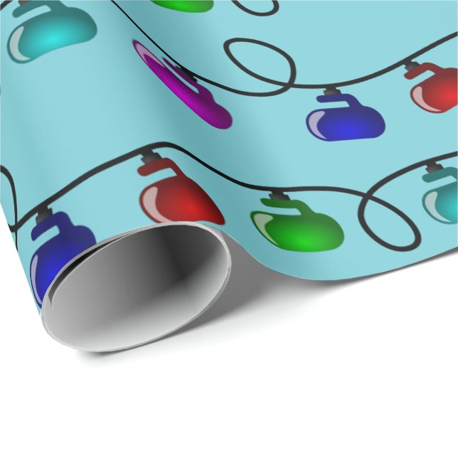 Curling Christmas Lights Wrapping Paper - Blue (Roll Corner)