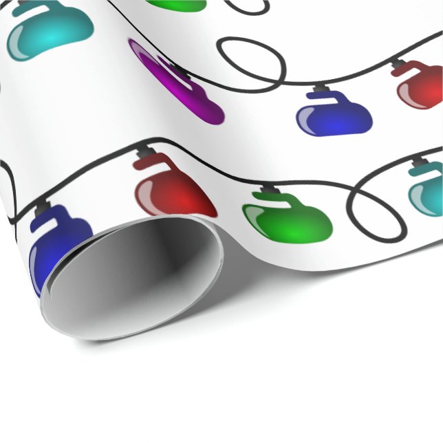 Curling Christmas Lights Wrapping Paper - White (Roll Corner)