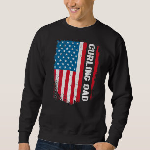 Curling Dad America Us Flag Patriot Vintage Sweatshirt