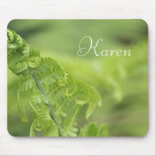 Curling Fern Leaves, Greenery, Blurred Background Mouse Pad