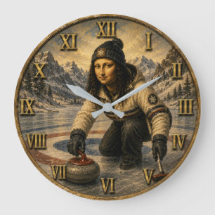 Curling Funny Mona Lisa Curler Gift  Large Clock