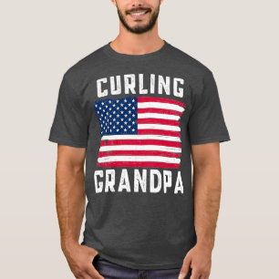 Curling Grandpa American Flag July 4th T-Shirt