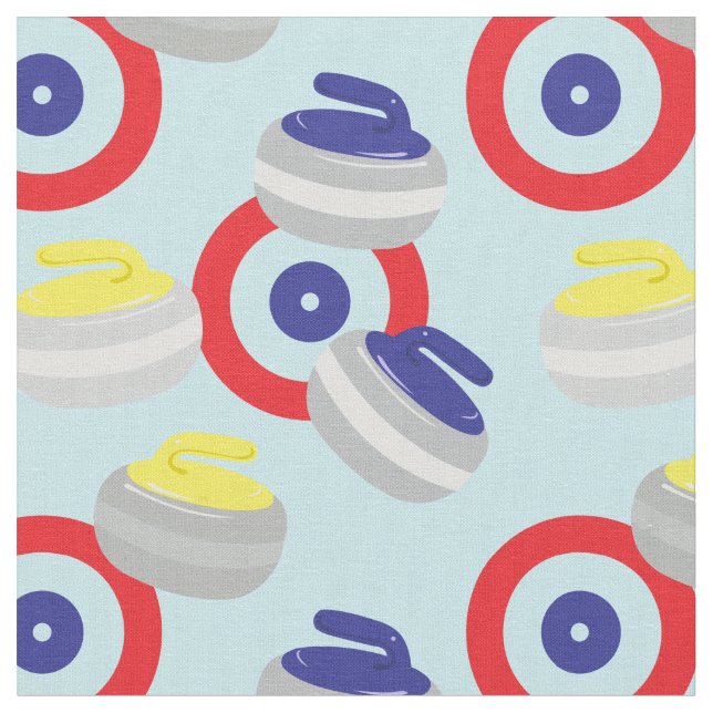 Curling Ice Sport Stones and Targets Pattern Fabric (Close Up)