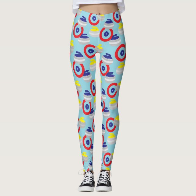 Curling Ice Sport Stones and Targets Pattern Leggings (Front)