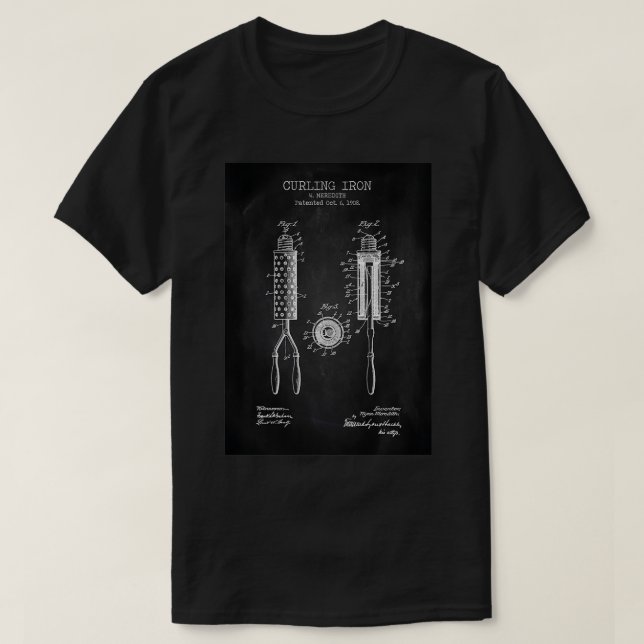 Curling iron chalkboard patent T-Shirt (Design Front)