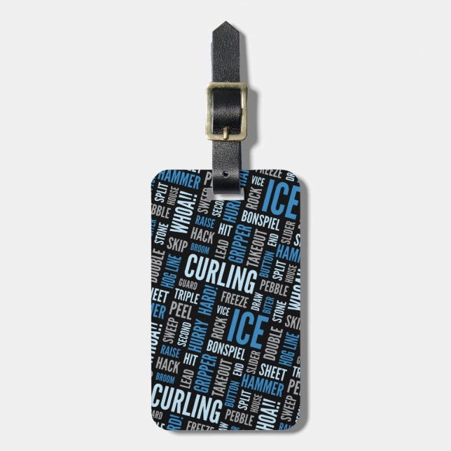 Curling Lingo Luggage Tag - Blue - Personalised (Front Vertical)