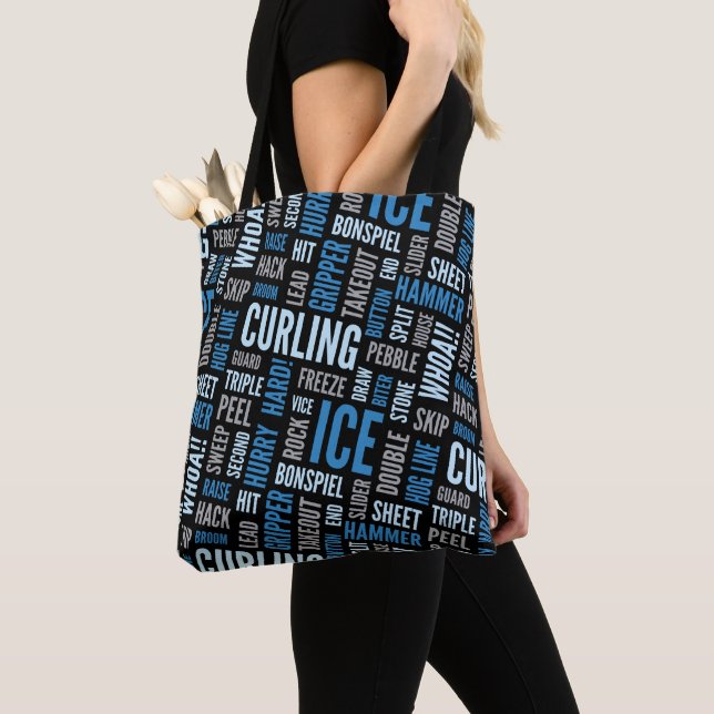 Curling Lingo Tote Bag - Blue and Black (Close Up)