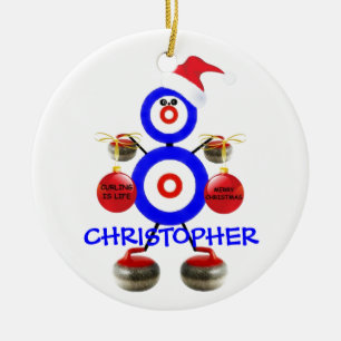 Curling Player Christmas Ceramic Tree Decoration