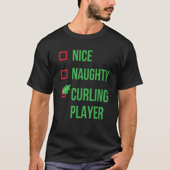 Curling Player Funny Pajama Christmas T-Shirt (Front)