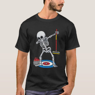 Curling Player Ice Sports Dabbing Skeleton Curling T-Shirt
