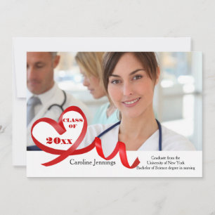 Curling Ribbon Heart Photo Graduation Invitation