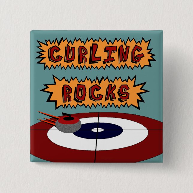 Curling Rocks 15 Cm Square Badge (Front)