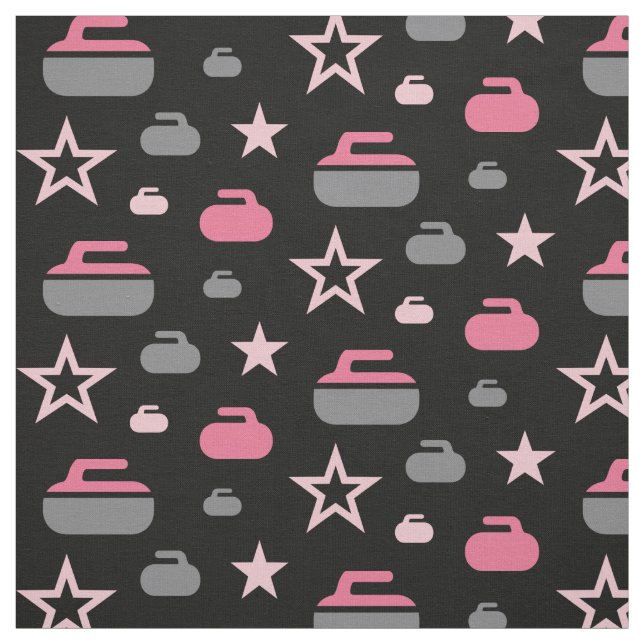 Curling Rocks and Stars Fabric - Pink (Swatch)