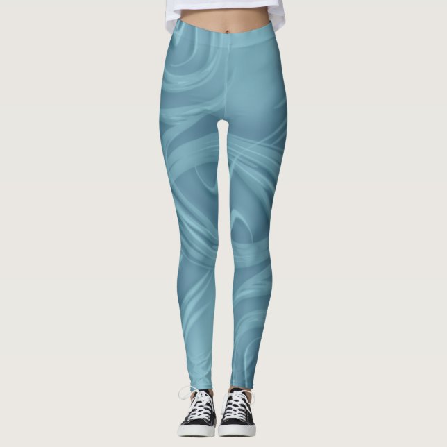 Curling Shadows Over Blue Artwork Leggings (Front)