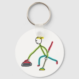 Curling Stickman Key Ring