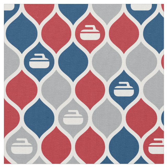 Curling TIle Fabric - Red/Blue/Grey (Close Up)