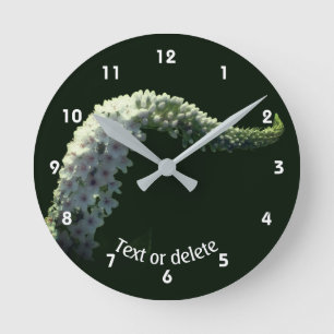 Curling White Wildflower Personalized   Round Clock