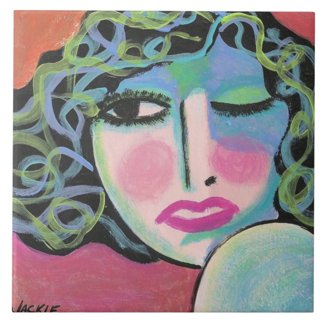 Curls Abstract Portrait of a Woman Ceramic Tile (Front)