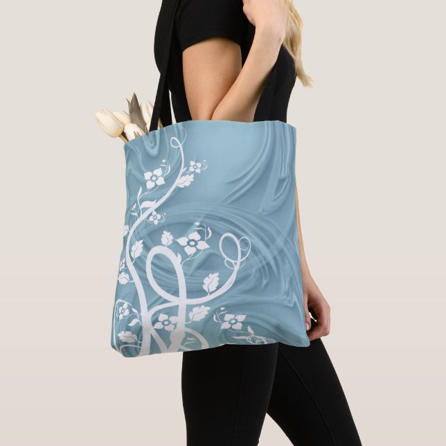 Curls Over Blue Artwork Tote Bag (Close Up)