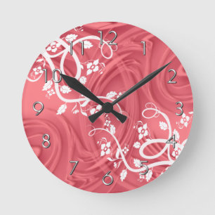 Curls Over Red With Filigree & Floral Round Clock