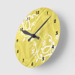 Curls Over Yellow With Filigree & Floral Round Clock