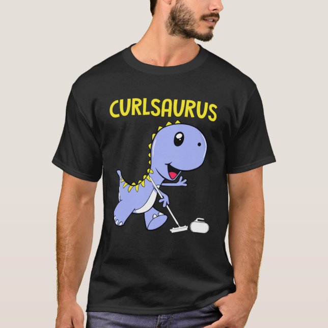 Curlsaurus  Dinosaur  Curling Sport Costume T-Shirt (Front)