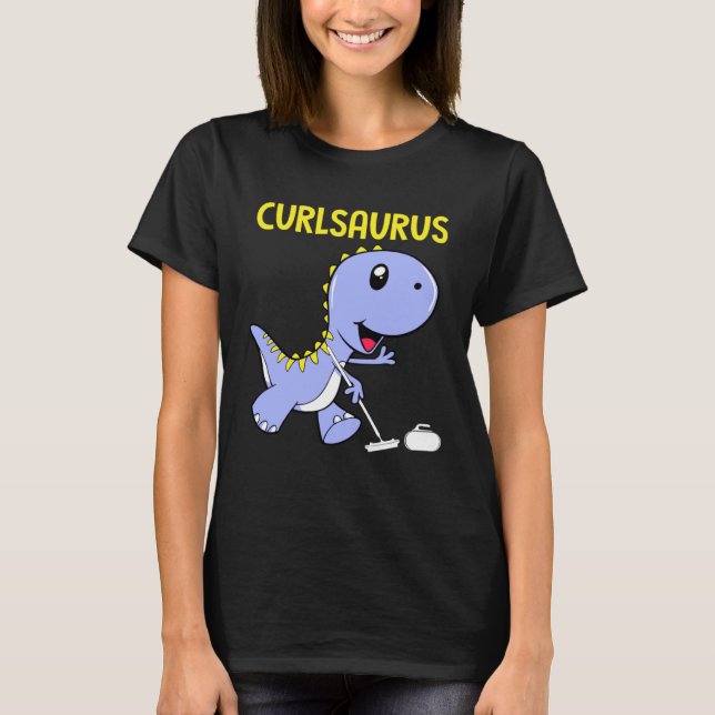 Curlsaurus  Dinosaur  Curling Sport Costume T-Shirt (Front)