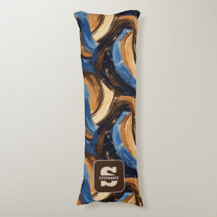 Curly Abstract Brushstrokes in Blue & Brown Body Cushion
