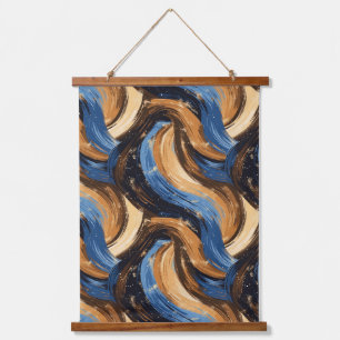 Curly Abstract Brushstrokes in Blue & Brown Hanging Tapestry