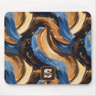 Curly Abstract Brushstrokes in Blue & Brown Mouse Pad